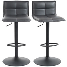 Set of Two Modern Faux Leather Bar Stools - Dark Grey