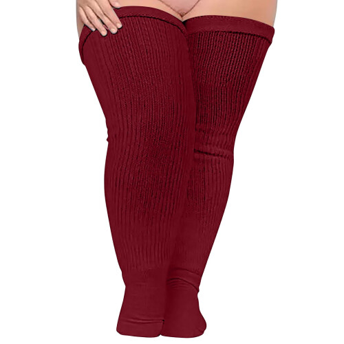 Thigh High Stockings Solid Cotton Plus Size Over-Knee Socks