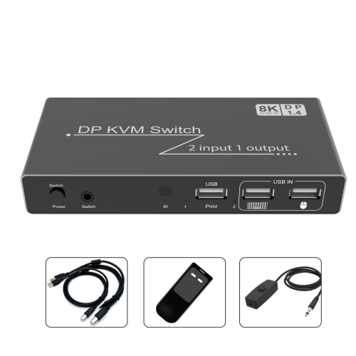 2 i 1 ut DP DisplayPort KVM-svitsj 8K 60Hz