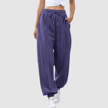 Women's Navy High-Waisted Jogger Pants Polyester Drawstring