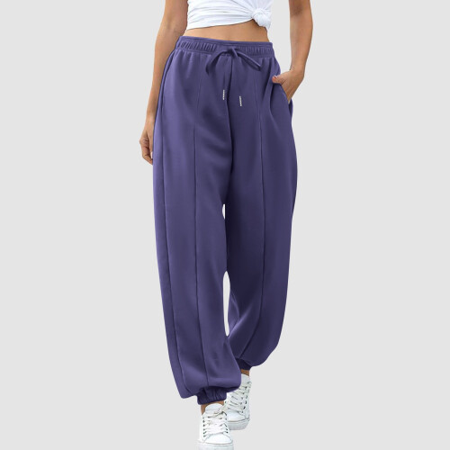 Women's Navy High-Waisted Jogger Pants Polyester Drawstring