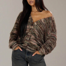 Women's V-Neck Fleece Cardigan Long Sleeve Fall Winter 2025
