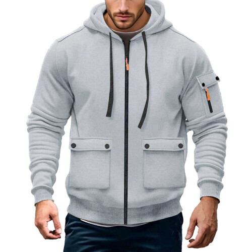 Men's Hooded Sweatshirt Solid Grey XXL