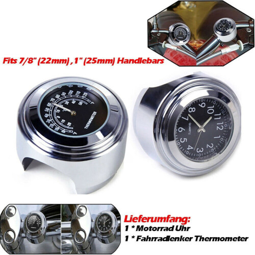 Motorcycle Handlebar Clock Thermometer 7/8 inch 1