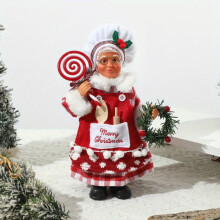 Christmas Chef Doll Decoration Standing Ornament Red White