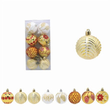 Christmas Ball Ornaments Yellow Red Glitter 8 pcs