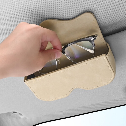 Leather Sunglasses Holder for Car Sun Visor with Hidden