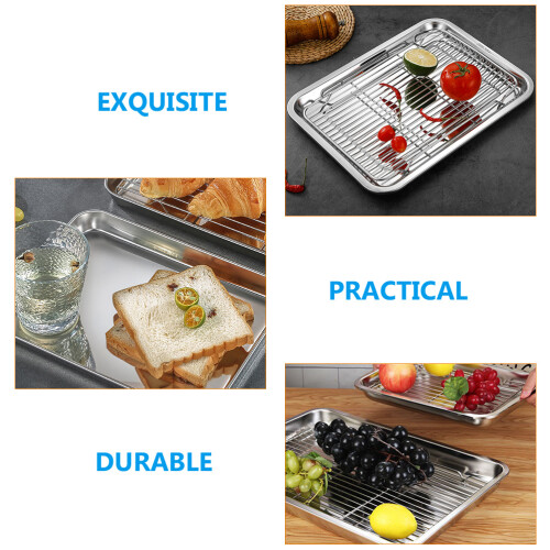 Stainless Steel Grill Plate with Net Rack Small Roasting Pan 2