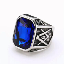 Men's Stainless Steel Masonic Ring Silver Deep Blue Size