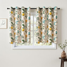 Beige Botanical Floral Tier Curtains 36 inch Grommet