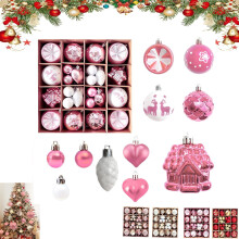 Hot Pink Christmas Ornaments Set 40PC Various Shapes