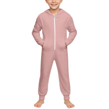 Kids Onesie Solid Color Long Sleeve Zip Hooded Jumpsuit