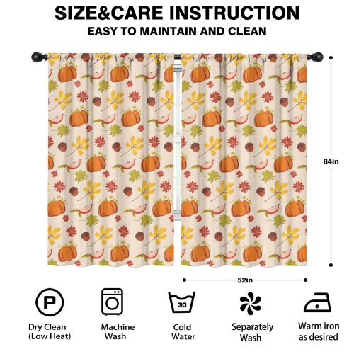 Pumpkin Pattern Thanksgiving Curtains 2 Pack 52x84 in 1