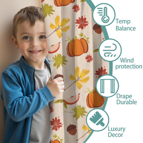 Pumpkin Pattern Thanksgiving Curtains 2 Pack 52x84 in 2