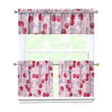 Cherry Kitchen Curtains Set with Valance 3-Piece Rod Pocket