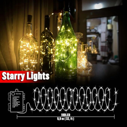 100 LED 33FT Battery Fairy Lights Warm White Remote Timer 2
