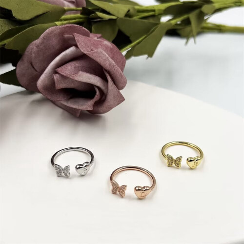 Women's Stainless Steel Butterfly Initial Ring Dainty Thin 1