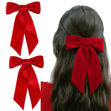 Red Velvet Hair Bows 5 Inch Alligator Clips 2 Pack