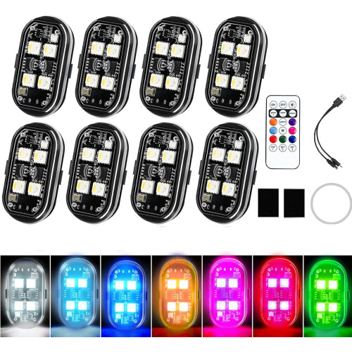 Wireless RGB LED Light with Remote, 8 Colors, 10 Flash
