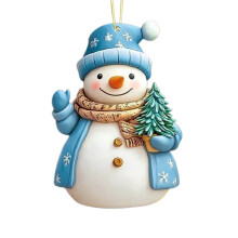 Christmas Snowman Ornament Blue Acrylic 3 Inch
