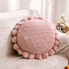 Round Knitted Throw Pillow 19.6 Inch Nude Pink