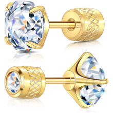 Titanium Flat Back Stud Earrings with Cubic Zirconia 6mm
