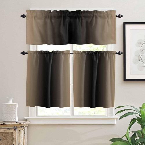 Kakisvart Ombre Köksgardinset Stångficka 86 cm 1