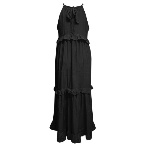Abito lungo boho da donna, tinta unita nera, taglia L 2