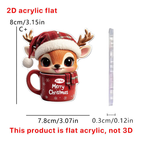 Coffee Cup Christmas Ornaments Acrylic 2D Hot Chocolate Mug 1