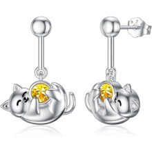 SOULMEET Cat Earrings 925 Sterling Silver Rose Quartz Studs