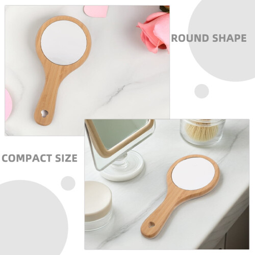 LEORX Wooden Handheld Makeup Mirror Light Brown 2 pcs 2