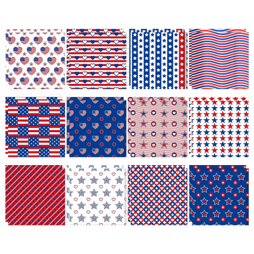 4th of July Pattern Paper 12x12 Inch Double-Sided 24 Sheets