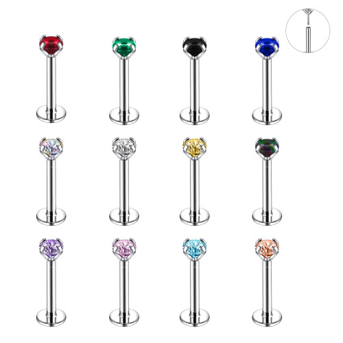 Crystal Lip Labret Studs Set 12 Pcs 16G Mix Color
