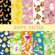 Easter Cotton Fat Quarters Rabbit Egg Print 10PCS