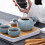 Sky Blue Ceramic Teapot Heat-Resistant 1.5L 4