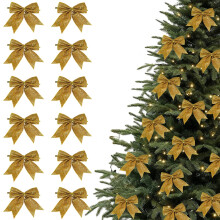 Gold Christmas Ornaments with Jingle Bells and Ribbon