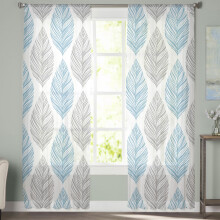 Sheer Curtains Grey Blue Olive Leaf Watercolor 52x63 Inch