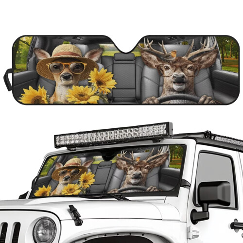 Deer Print Windshield Sunshade for Jeep Wrangler 2007–2024 1