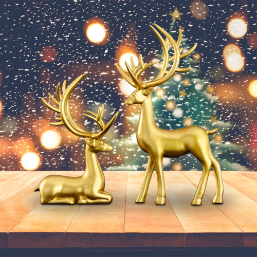 Gold Reindeer Sculptures Resin 2 pcs 2