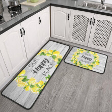 Lemon Kitchen Mats Set Crystal Velvet Black Edge 2 pcs