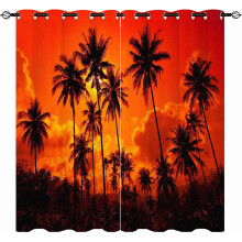 Palm Trees Curtains Tropical 3D Sunset Pattern Waterproof