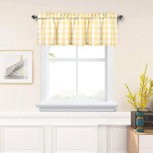 Buffalo Plaid Valance Yellow White Linen Sheer 55x15 Inch