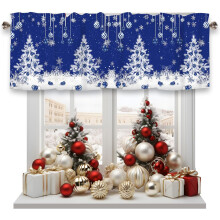 Christmas Snowflake Valance Blue White 54x18 in