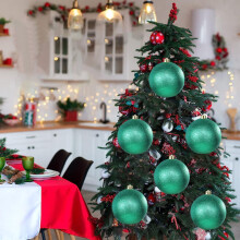 6 inch Glitter Christmas Balls Green Shatterproof Plastic