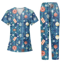 Women's Nurse Uniform Two-Piece Set Blue XXL