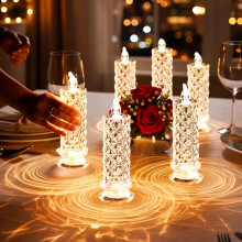 LED Crystal Candle Lights White Rose Shadow Flameless