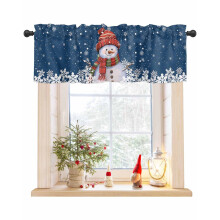 Snowman Window Valance with Rod Pocket, White Snowflakes,