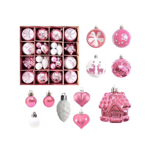 Hot Pink Christmas Ornaments Set 40PC Various Shapes 2
