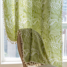 Green Leaves Boho Curtain Rod Pocket 1 Panel