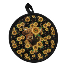 Sunflower Pot Mat and Highland Cow Oven Gloves Set